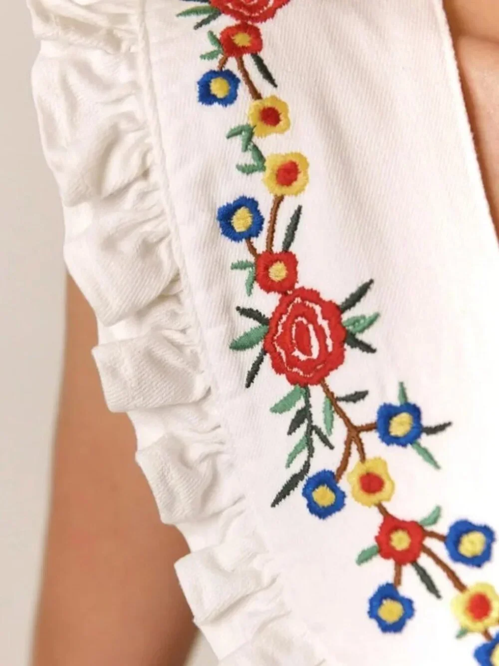 RIXO Nova Dress Midi Floral Embroidered Spread Collar Ecru Button front M - Picture 8 of 14